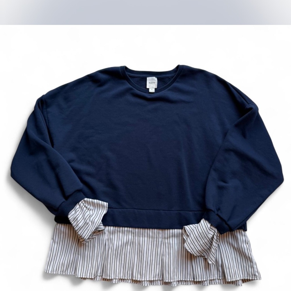 Maeve Navy Blue Sweater with Striped Hem